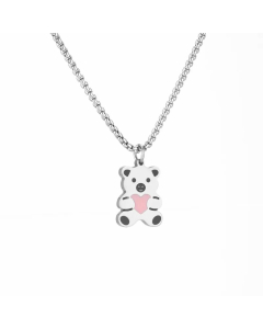 Cute Simple Style Little Bear Heart Shape Stainless Steel Enamel Plating White Gold Plated Platinum Plated Pendant Necklace