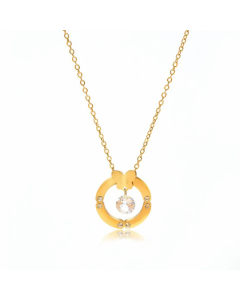 Sweet Round Butterfly Stainless Steel Inlay Rhinestones Necklace