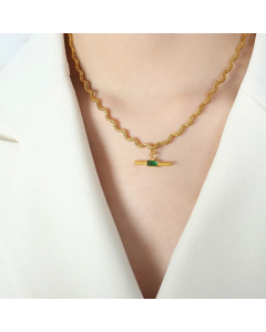Luxurious Rectangle Titanium Steel Plating Inlay Glass Stone 18K Gold Plated Necklace