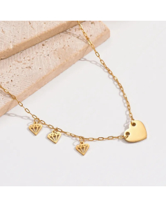 Korean Style Heart Shape Diamonds Stainless Steel Polishing Plating 14K Gold Plated Necklace