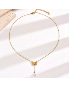 Elegant Simple Style Butterfly Stainless Steel Plating Inlay Artificial Pearls 14K Gold Plated Necklace
