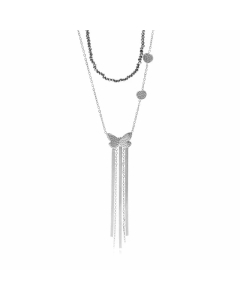 Sweet Simple Style Butterfly Stainless Steel Beaded Tassel Plating Layered Necklaces