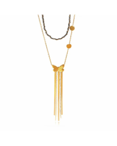 Sweet Simple Style Butterfly Stainless Steel Beaded Tassel Plating Layered Necklaces
