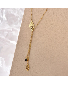 Pastoral Simple Style Leaves Stainless Steel Polishing Plating Inlay Rhinestones 14K Gold Plated Necklace