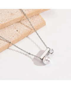 Steel Color Geometric Stainless Steel Polishing Plating Inlay Artificial Pearls Rhinestones 14K Gold Plated Necklace