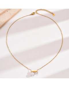 Gold Color Geometric Stainless Steel Polishing Plating Inlay Artificial Pearls Rhinestones 14K Gold Plated Necklace