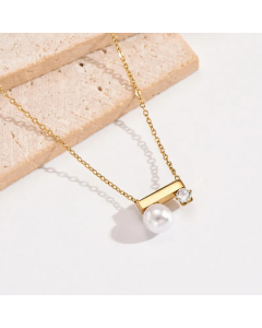 Classic Style Korean Style Geometric Stainless Steel Polishing Plating Inlay Artificial Pearls Rhinestones 14K Gold Plated Necklace