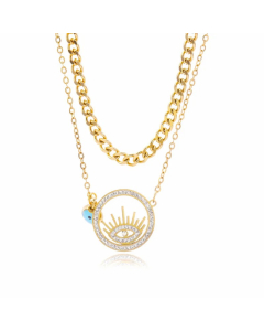 Glam Devil'S Eye Stainless Steel Hollow Out Inlay Artificial Diamond 18K Gold Plated Layered Necklaces
