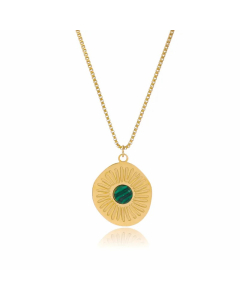 Casual Simple Style Round Stainless Steel Plating Inlay Turquoise 18K Gold Plated Pendant Necklace