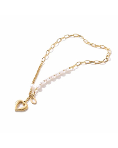 French Style Heart Shape Titanium Steel Inlay Shell 18K Gold Plated Pendant Necklace