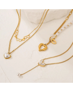 Simple Style Commute Heart Shape Titanium Steel Inlay Shell 18K Gold Plated Pendant Necklace_colorza_3