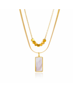 Casual Cool Style Rectangle Stainless Steel Plating Inlay Shell 18K Gold Plated Layered Necklaces