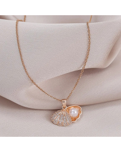 Casual Beach Shell Titanium Steel Plating Inlay Pearl Zircon Pendant Necklace_colorza_2