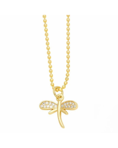 Dragonfly Stainless Steel Copper Plating Inlay Zircon 18K Gold Plated Pendant Necklace