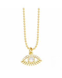Devil's Eye Stainless Steel Copper Plating Inlay Zircon 18K Gold Plated Pendant Necklace