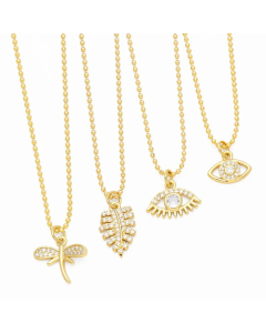 Artistic Devil's Eye Leaves Dragonfly Stainless Steel Copper Plating Inlay Zircon 18K Gold Plated Pendant Necklace