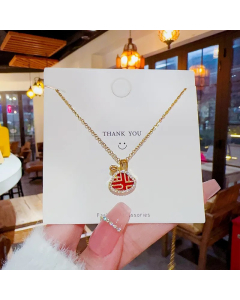 Chinoiserie Classical Geometric Titanium Steel Inlay Zircon Pendant Necklace