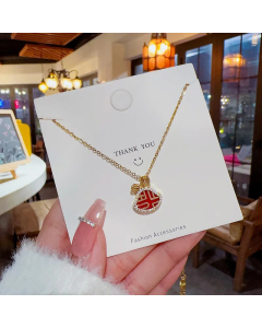 Chinoiserie Classical Geometric Titanium Steel Inlay Zircon Pendant Necklace