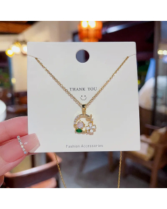 Sweet Flower Titanium Steel Inlay Zircon Pendant Necklace