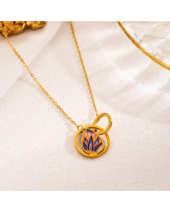 INS Style Artistic Moon Heart Shape Flower Stainless Steel Enamel Plating Inlay Zircon 18K Gold Plated Pendant Necklace