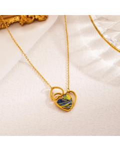 INS Style Artistic Moon Heart Shape Flower Stainless Steel Enamel Plating Inlay Zircon 18K Gold Plated Pendant Necklace