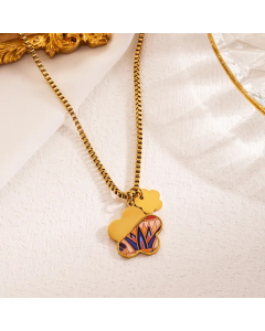 INS Style Artistic Moon Heart Shape Flower Stainless Steel Enamel Plating Inlay Zircon 18K Gold Plated Pendant Necklace