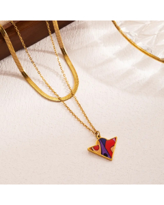 INS Style Artistic Heart Shape Flower Butterfly Stainless Steel Enamel Plating 18K Gold Plated Layered Necklaces