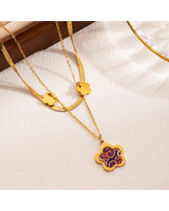 INS Style Artistic Heart Shape Flower Butterfly Stainless Steel Enamel Plating 18K Gold Plated Layered Necklaces