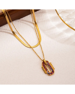 INS Style Artistic Heart Shape Flower Butterfly Stainless Steel Enamel Plating 18K Gold Plated Layered Necklaces