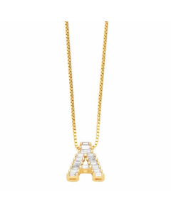 Letter A Stainless Steel Plating Inlay Zircon 18K Gold Plated Pendant Necklace