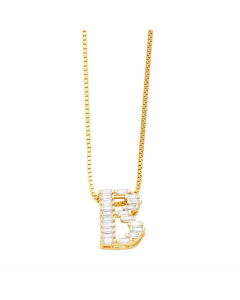 Letter B Stainless Steel Plating Inlay Zircon 18K Gold Plated Pendant Necklace