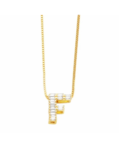 Letter F Stainless Steel Plating Inlay Zircon 18K Gold Plated Pendant Necklace
