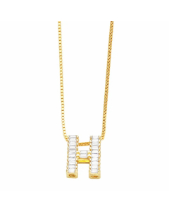 Letter H Stainless Steel Plating Inlay Zircon 18K Gold Plated Pendant Necklace