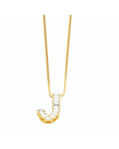 Letter J Stainless Steel Plating Inlay Zircon 18K Gold Plated Pendant Necklace