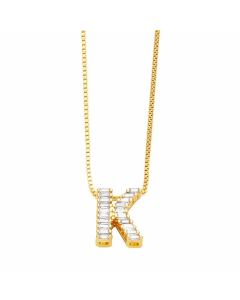 Letter K Stainless Steel Plating Inlay Zircon 18K Gold Plated Pendant Necklace
