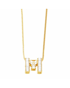 Letter M Stainless Steel Plating Inlay Zircon 18K Gold Plated Pendant Necklace