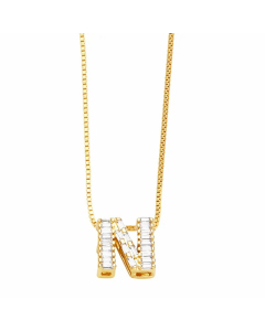 Letter N Stainless Steel Plating Inlay Zircon 18K Gold Plated Pendant Necklace