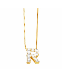 Letter R Stainless Steel Plating Inlay Zircon 18K Gold Plated Pendant Necklace