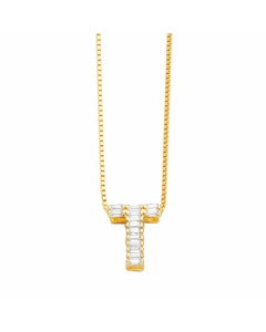 Letter T Stainless Steel Plating Inlay Zircon 18K Gold Plated Pendant Necklace
