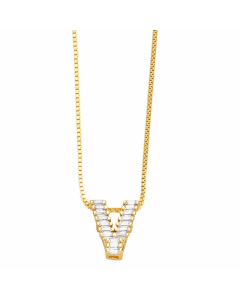 Letter V Stainless Steel Plating Inlay Zircon 18K Gold Plated Pendant Necklace
