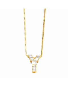 Letter Y Stainless Steel Plating Inlay Zircon 18K Gold Plated Pendant Necklace