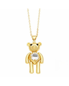 Cute Little Bear Stainless Steel Copper Inlay Zircon 18K Gold Plated Pendant Necklace