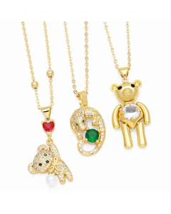 Cute Little Bear Stainless Steel Copper Inlay Zircon 18K Gold Plated Pendant Necklace_colorza_5