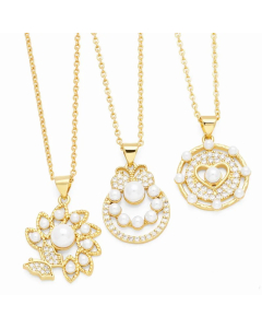 Elegant Simple Style Flower Butterfly Stainless Steel Copper Plating Inlay Pearl Zircon 18K Gold Plated Pendant Necklace_colorza_5