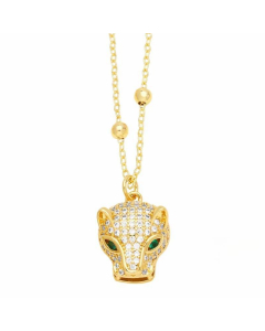 Hip-Hop Leopard Head Stainless Steel Copper Inlay Zircon 18K Gold Plated Pendant Necklace