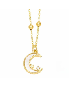 Casual Simple Style Moon Heart Shape Stainless Steel Copper Plating Inlay Shell Zircon 18K Gold Plated Pendant Necklace Long Necklace