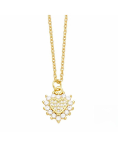Simple Style Moon Heart Shape Stainless Steel Copper Plating Inlay Shell Zircon 18K Gold Plated Pendant Necklace Long Necklace