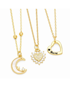 Casual Simple Style Moon Heart Shape Stainless Steel Copper Plating Inlay Shell Zircon 18K Gold Plated Pendant Necklace Long Necklace_colorza_5
