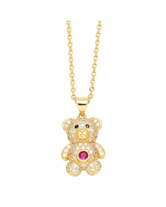 Cute Sweet Little Bear Stainless Steel Copper Plating Inlay Zircon 18K Gold Plated Pendant Necklace Long Necklace