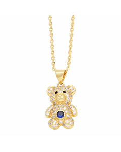 Cute Sweet Little Bear Stainless Steel Copper Plating Inlay Zircon 18K Gold Plated Pendant Necklace Long Necklace